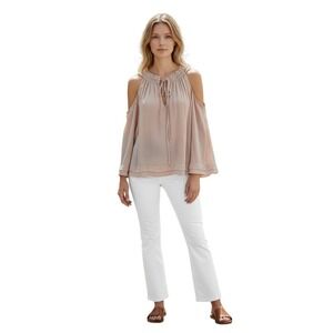 Calvin‎ Rucker Cold Shoulder Tie Neck Blouse Pink Womens S